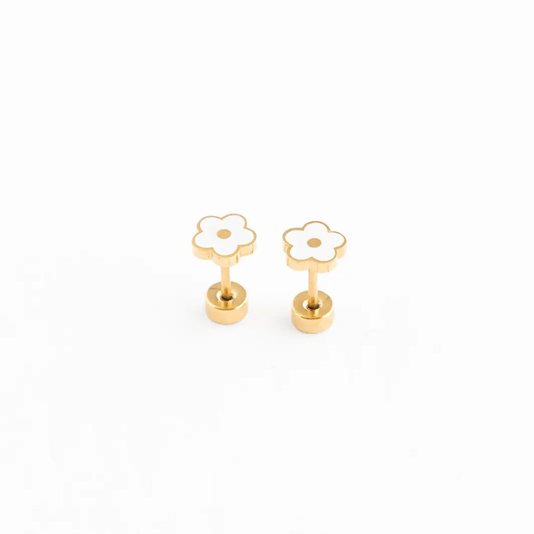 White Petite Flower Earrings