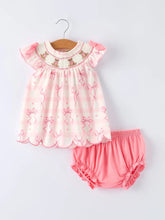 Load image into Gallery viewer, Spring Pink Bow Tedding Bloomers Set
