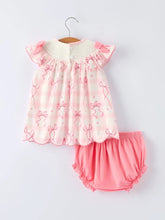 Load image into Gallery viewer, Spring Pink Bow Tedding Bloomers Set
