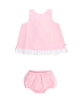 Load image into Gallery viewer, Baby Girl Pink &amp; White Swiss Dot Swing Top &amp; Bloomer Set
