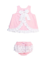 Load image into Gallery viewer, Baby Girl Pink &amp; White Swiss Dot Swing Top &amp; Bloomer Set
